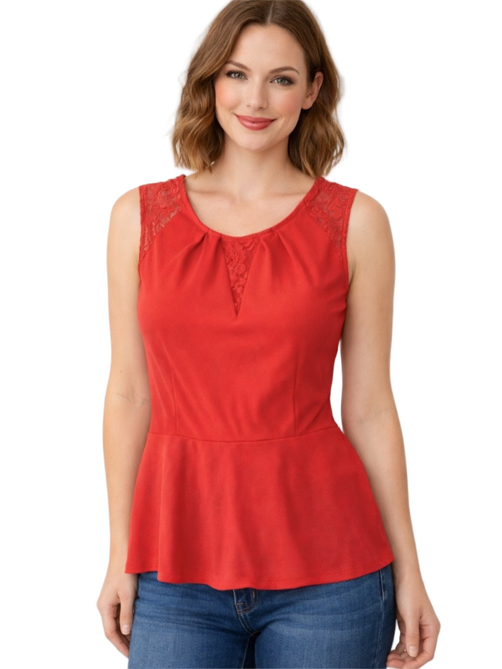 new york and company coral pink Sleeveless peplum Top with Lace Detail y2k